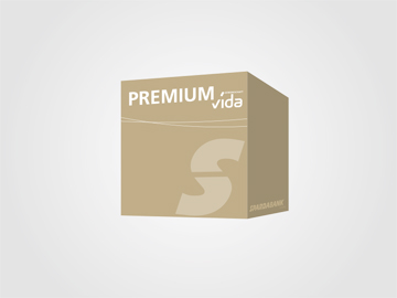 Ockerfarbener Würfel mit Aufschrift vida und SPARDA-Logo-S